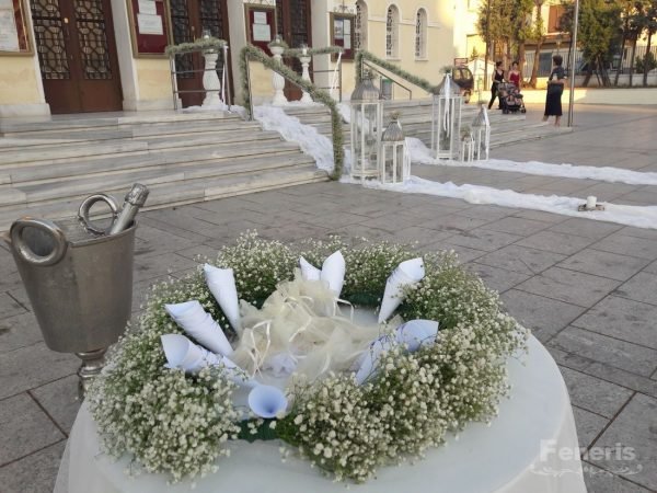 Στολισμός γάμου-σκάλες Λευκά Ασημί Φανάρια