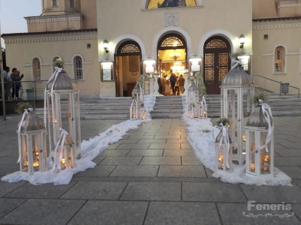 Στολισμός γάμου-σκάλες Λευκά Ασημί Φανάρια